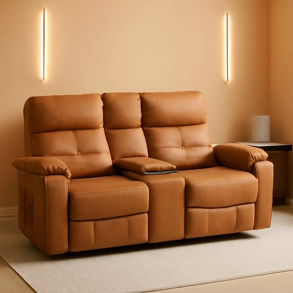 Green Power Recliner Loveseat With Console Yellowish Brown Enhanced