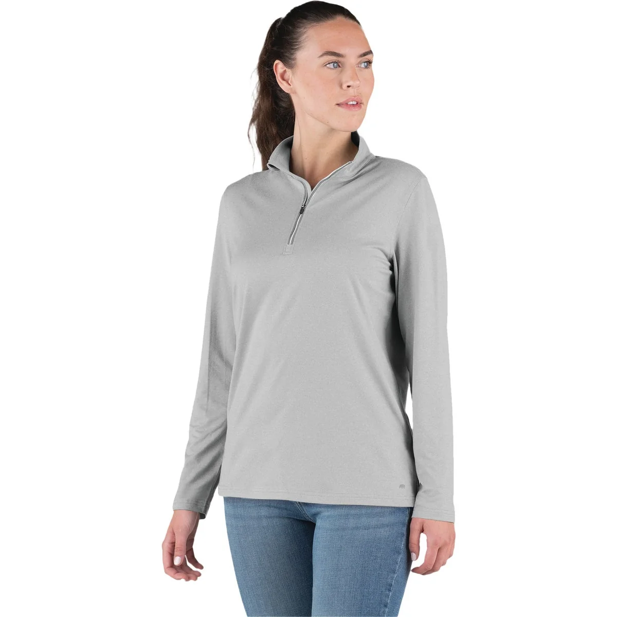 Consistent Berne Women's Medium Heather Gray Midweight UPF Quarter-Zip Shirt Dependable