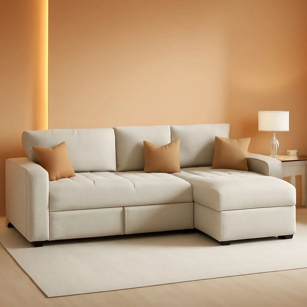 Premium Beige Modular Sleeper Sectional Sofa With StorageBin Fast