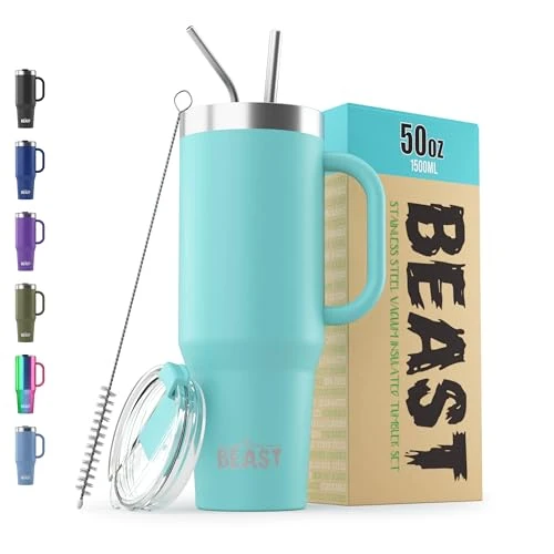 Natural Beast 50 oz Tumbler with Handle Stainless Steel Vacuum Insulated Coffee Ice Cup Double Wall Travel Flask Innovative