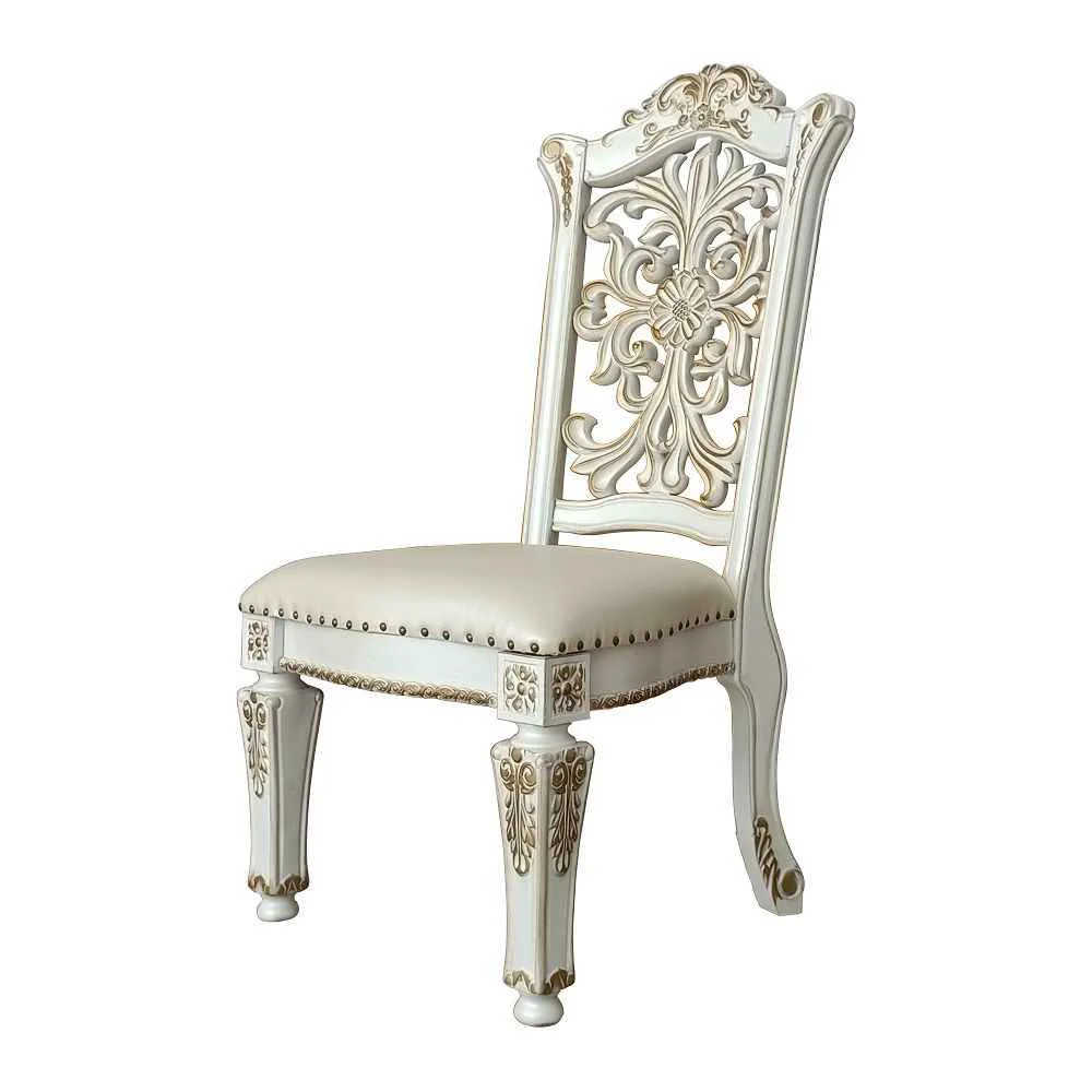 Solid Vendome - 48 Side Chair Set of 2 - Synthetic Leather Antique Pearl Enhanced