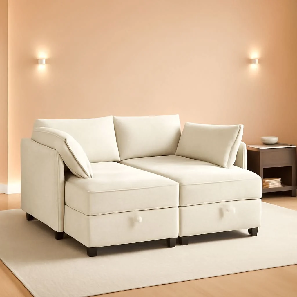 Versatile Beige Modular Sectional Sofa Featuring Sleeper Storage Genuine