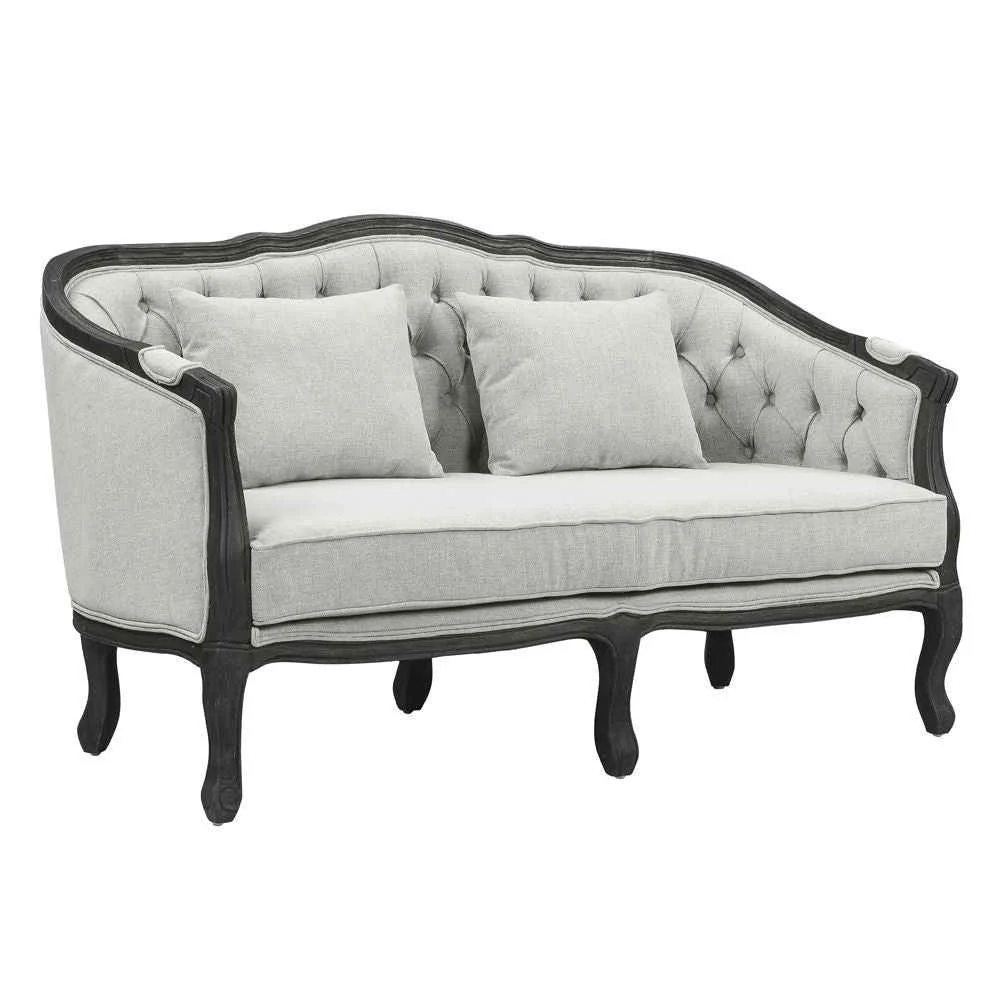 Quality Samael - Loveseat With 2 Pillows - Gray Linen Dark Brown Traditional