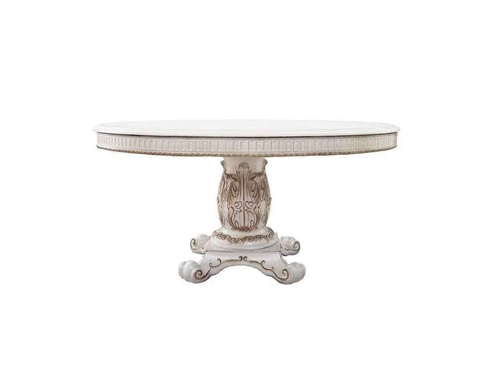 Detailed Vendome - 76 Round Dining Table With Pedestal Base - Antique Pearl Convenient