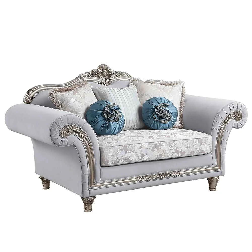 Premium Material Pelumi - Loveseat With 5 Pillows - Light Gray Linen Platinum Original Design