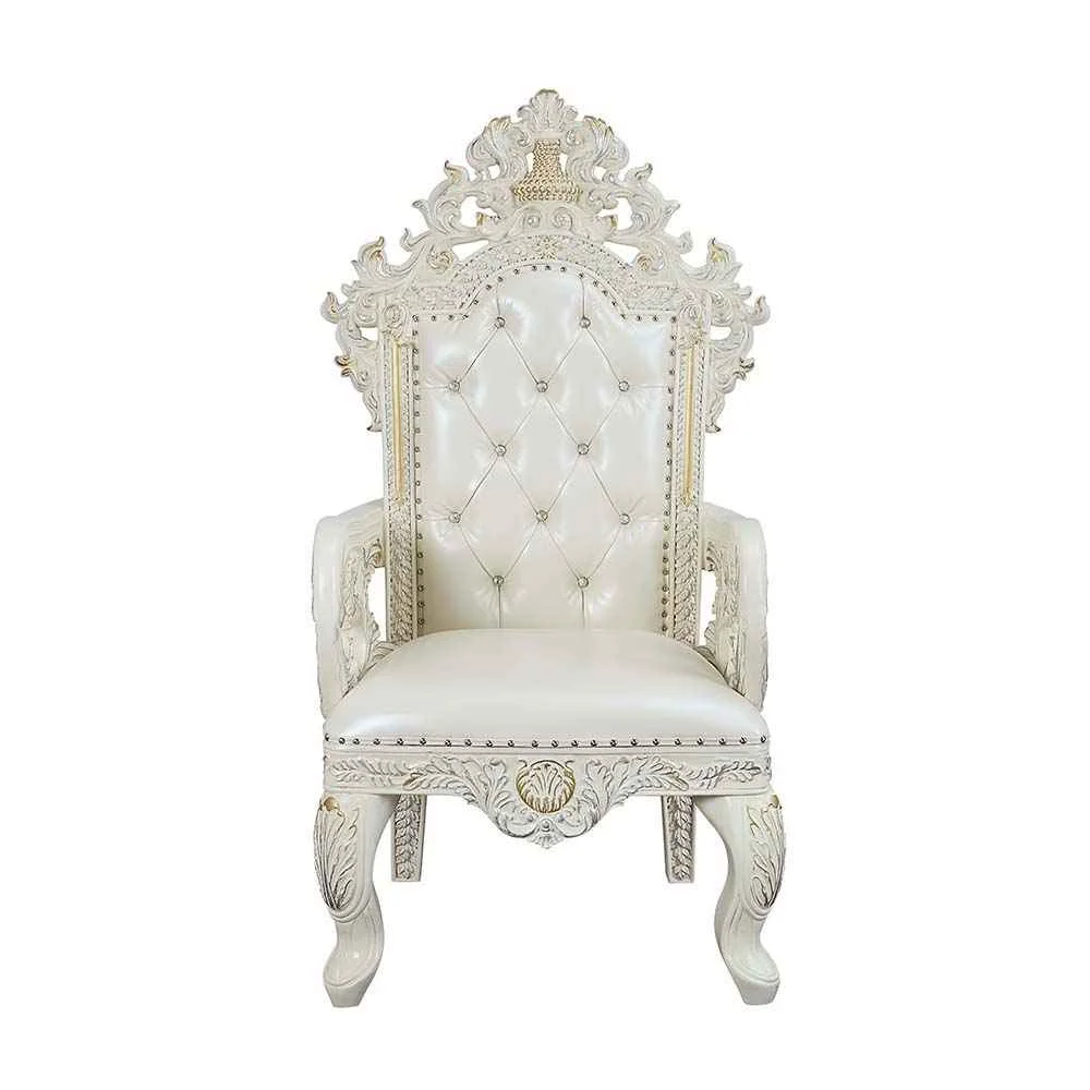 Detailed Adara - Arm Chair Set of 2 - Pearl White Synthetic Leather Antique White Original