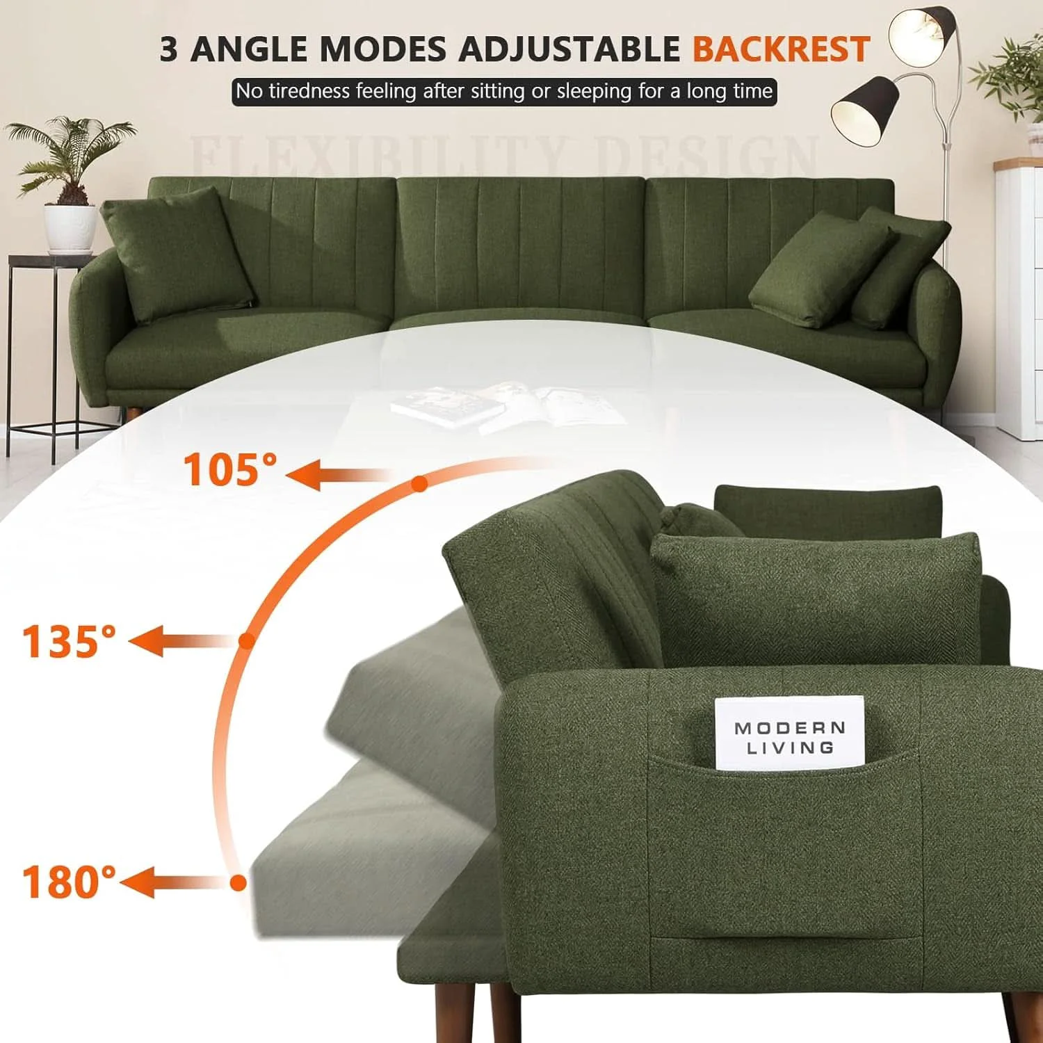 Reliable LShaped Linen Sleeper SofaBed With Reclining Backrest Effective