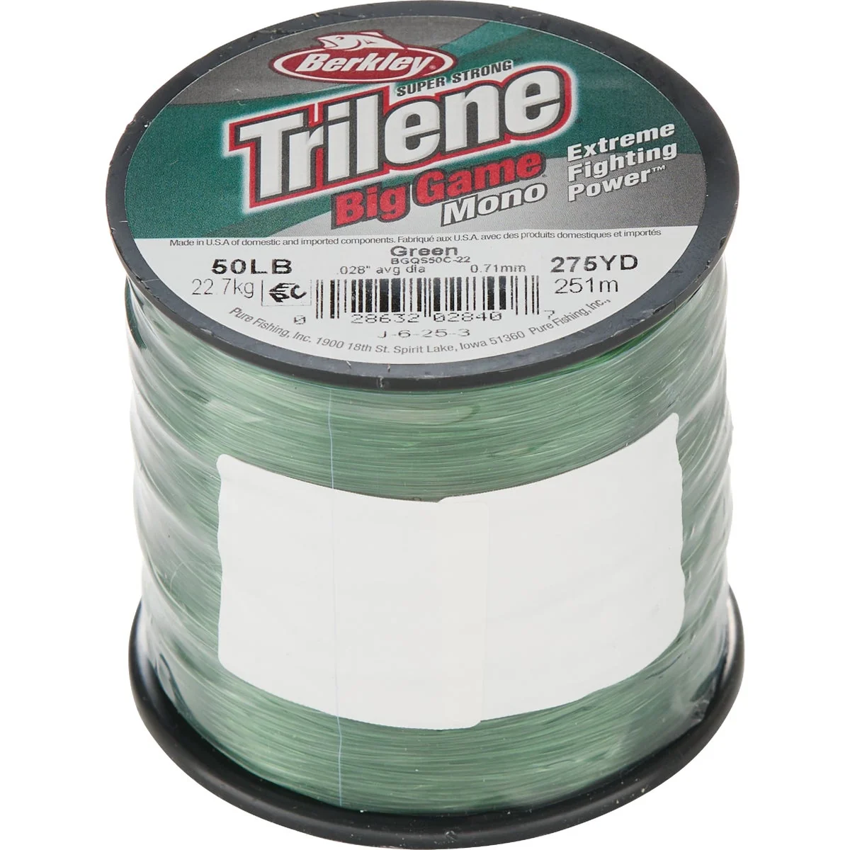 Breathable Berkley Trilene Big Game 50 Lb. 275 Yd. Green Monofilament Fishing Line Relaxed