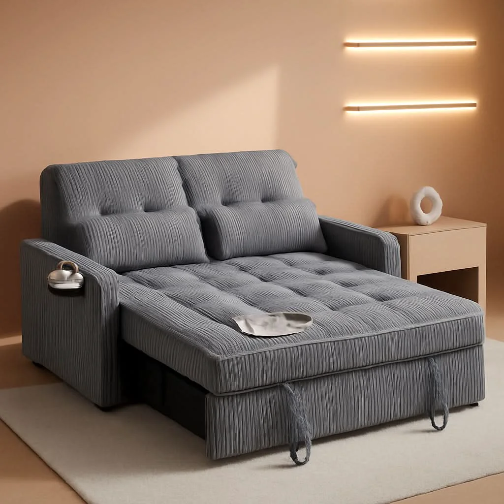 Contemporary 55Inch Convertible Sleeper Sofa With USBPort Corduroy Eco-Friendly