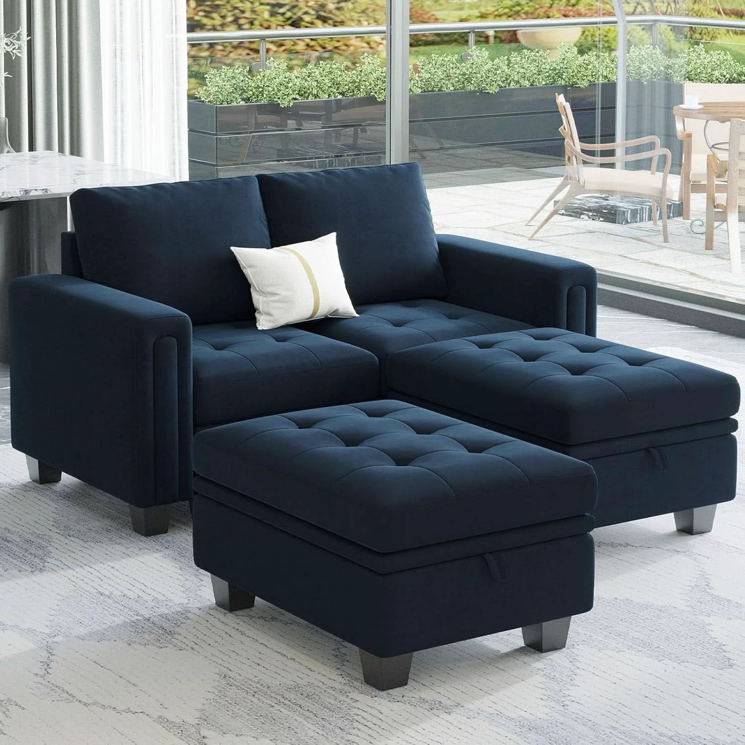 Smooth Velvet Modular Sectional Sofa With Storage Sleeper Blue Versatile