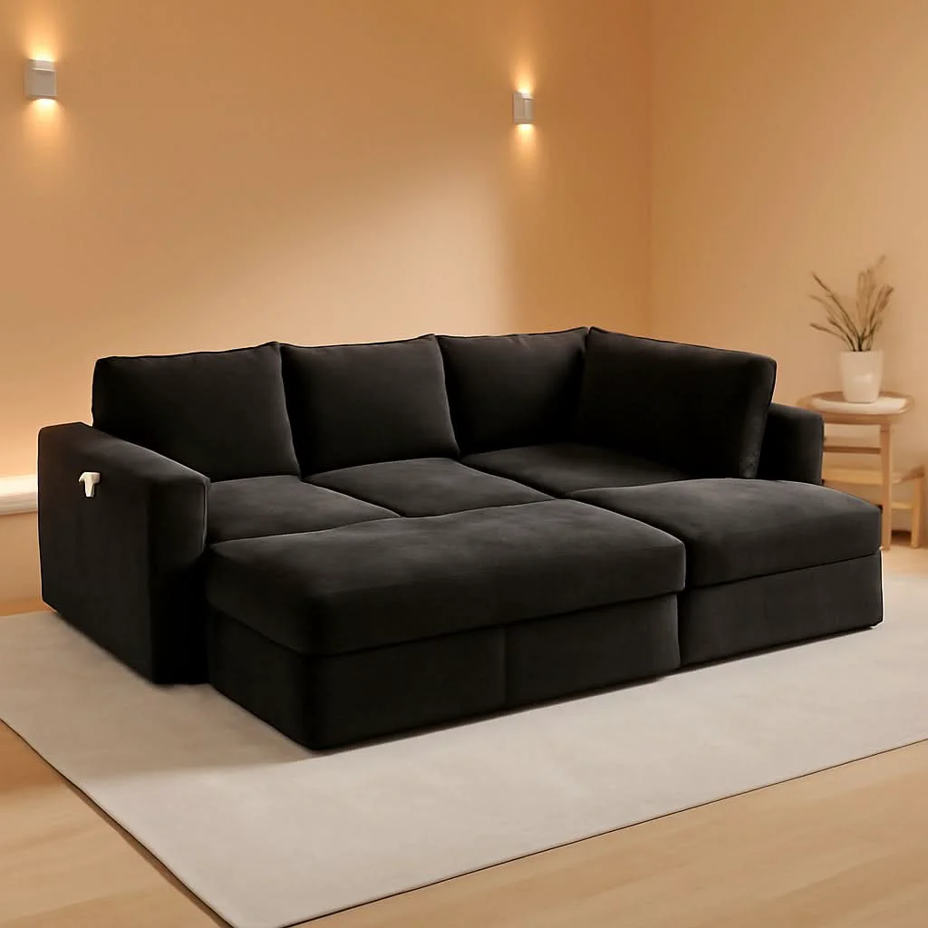 Advanced Black 83Inch Deluxe Sleeper Sectional Sofa With Storage Convenient