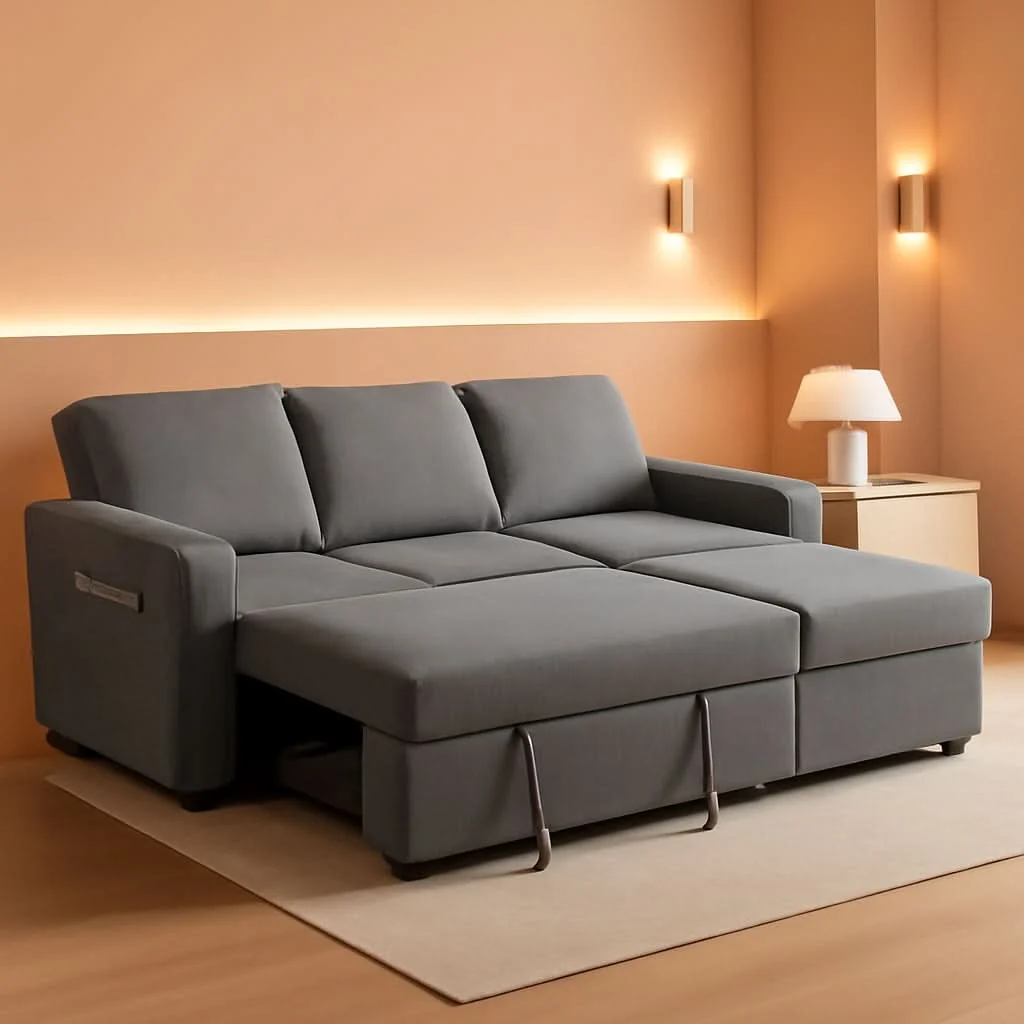 Detailed 81 Inch Corduroy Velvet GreyTone Sleeper Sofa Pullout Consistent
