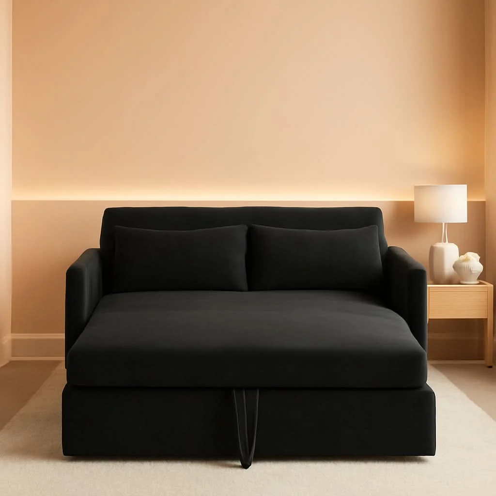 Proven 55 Inch Velvet Sleeper Sofa With Adjustable Backrest Dependable