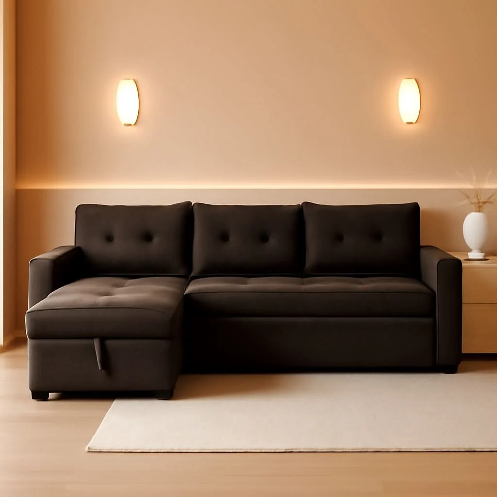 Refined Espresso Velvet Sleeper Sectional Sofa Bed Chaise Set Exclusive