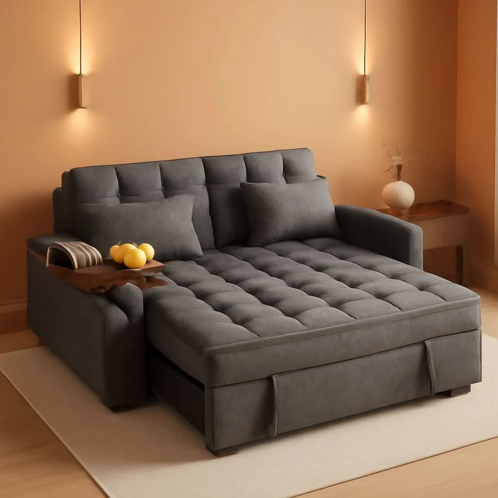 Outstanding 65Inch Grey Chenille Convertible Sleeper Sofa Table Original