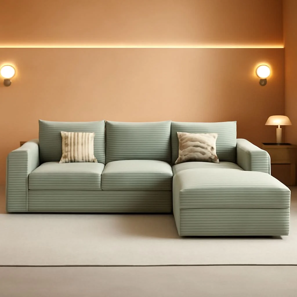 Next-Generation 107 Inch Grey Corduroy L Shaped Modular Sleeper Sofa Flexible