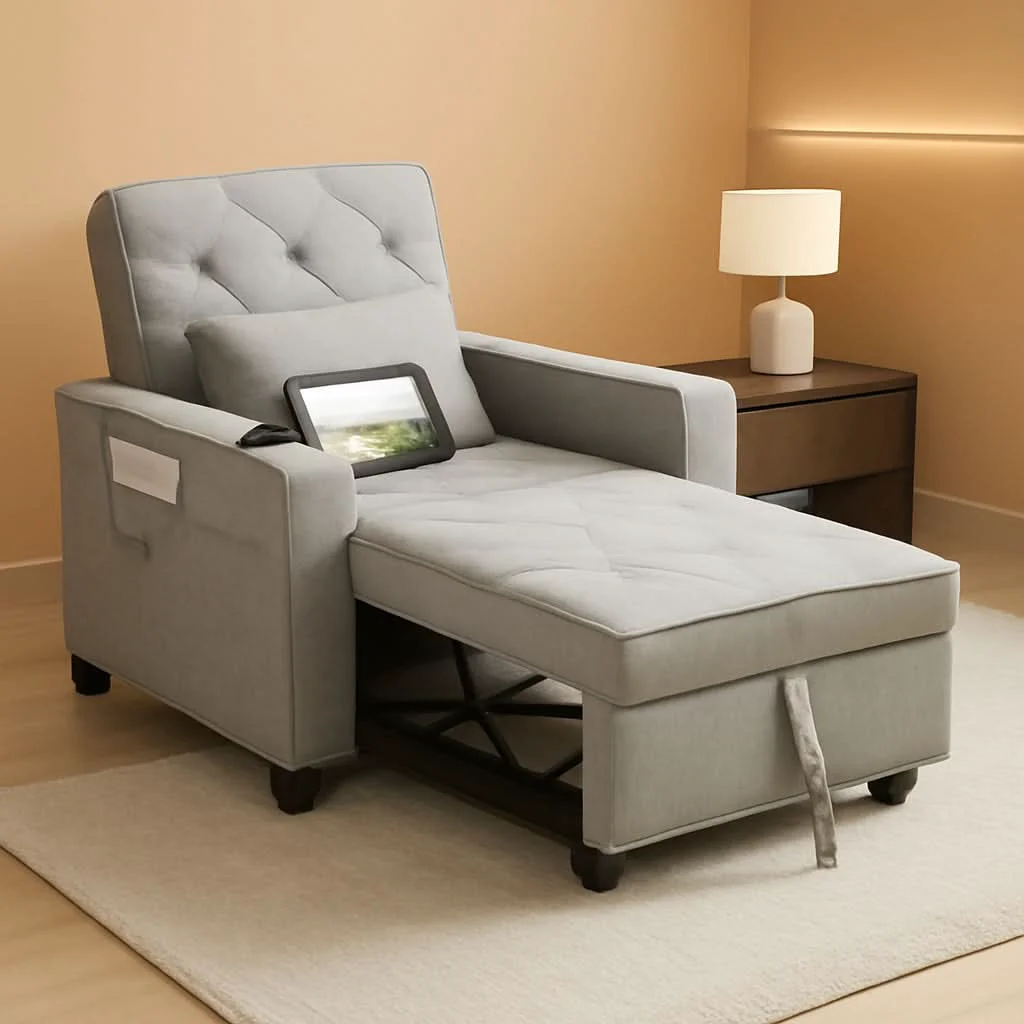 Prestigious Charcoal Grey Convertible Sleeper Chair With USB Ports Official