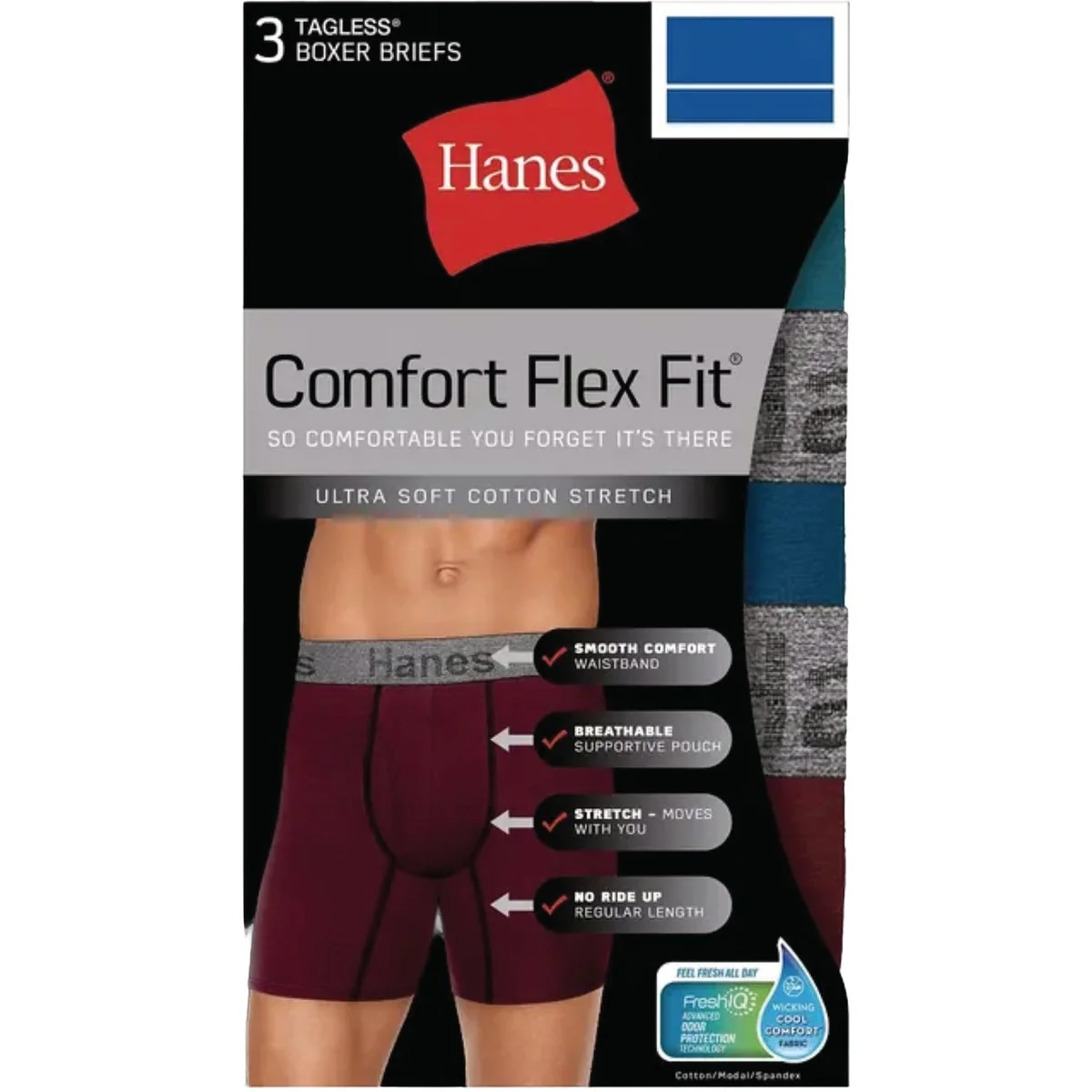 Premium Material Hanes Men's 2XL Flex Fit Boxer Briefs 3-Pack Enhanced