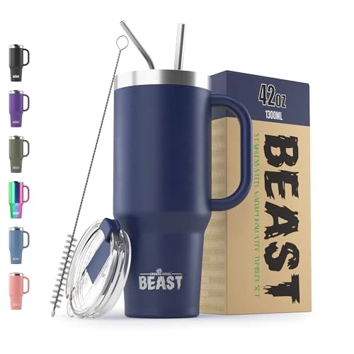 Recyclable Beast 42 oz Tumbler with Handle Stainless Steel Vacuum Insulated Coffee Ice Cup Double Wall Travel Flask Stylish