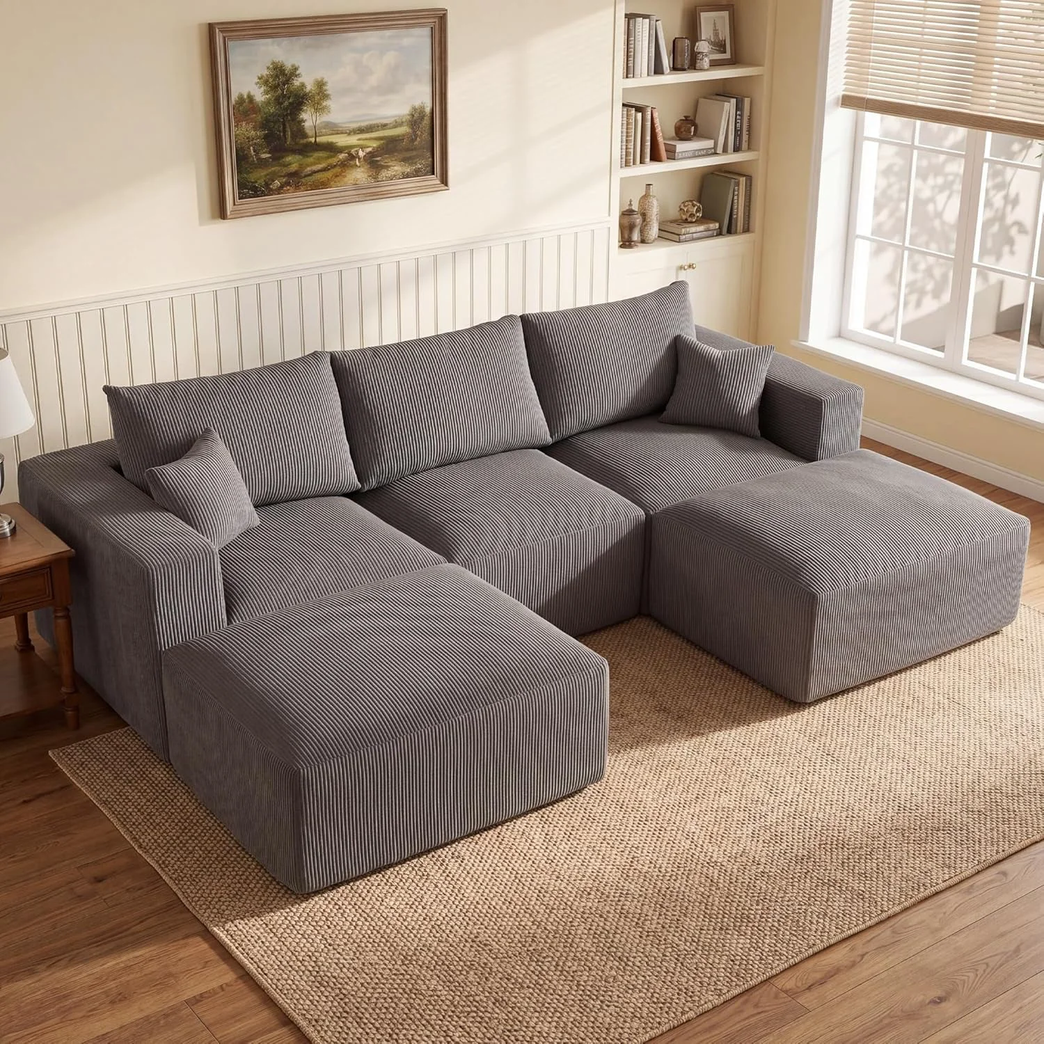 Excellent Gray 113 Inch Modular Upholstered Sectional Sofa Sleeper Traditional