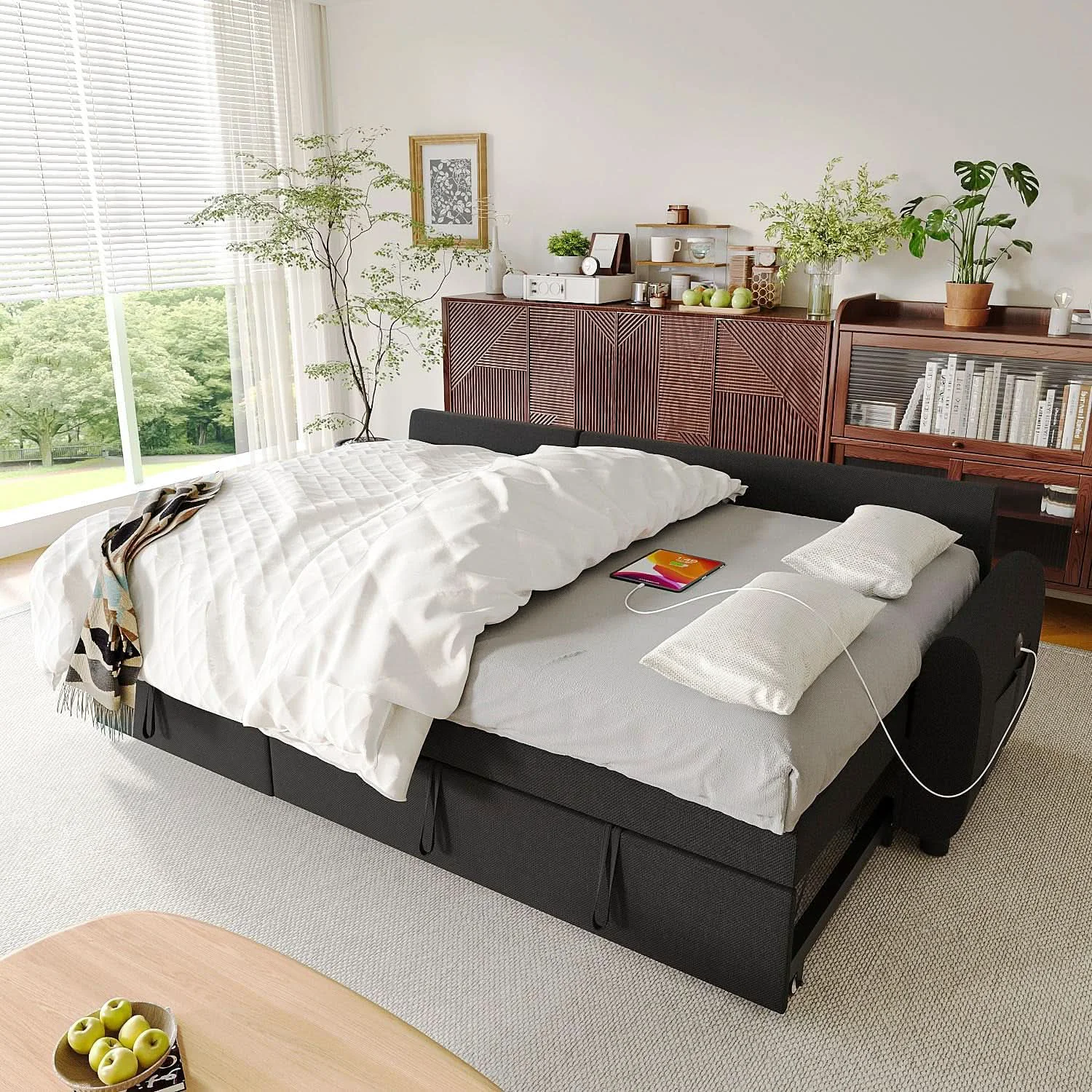 Specialty 86Inch Convertible Sleeper Sectional With USB Ports Soft