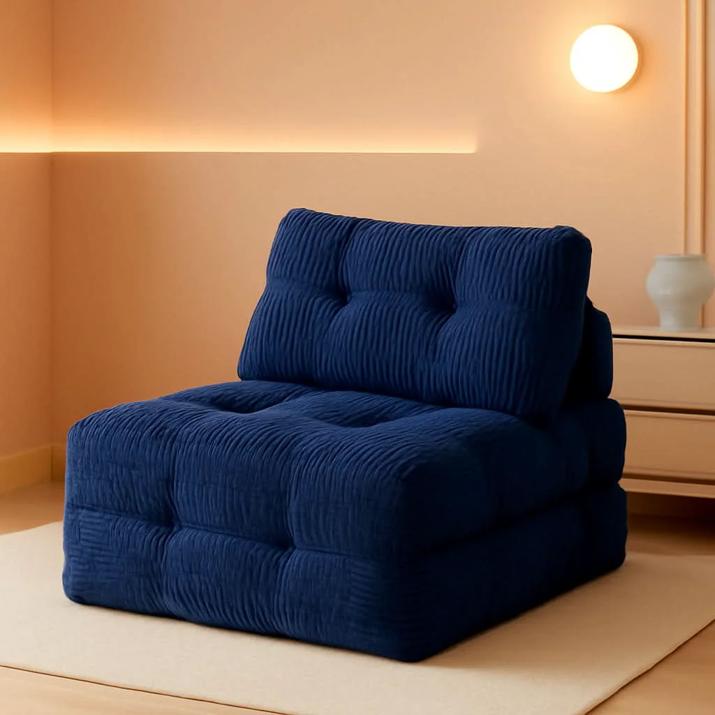 Contemporary Navy Folding Sofa Bed Convertible Sleeper Chair With Back Support Stylish