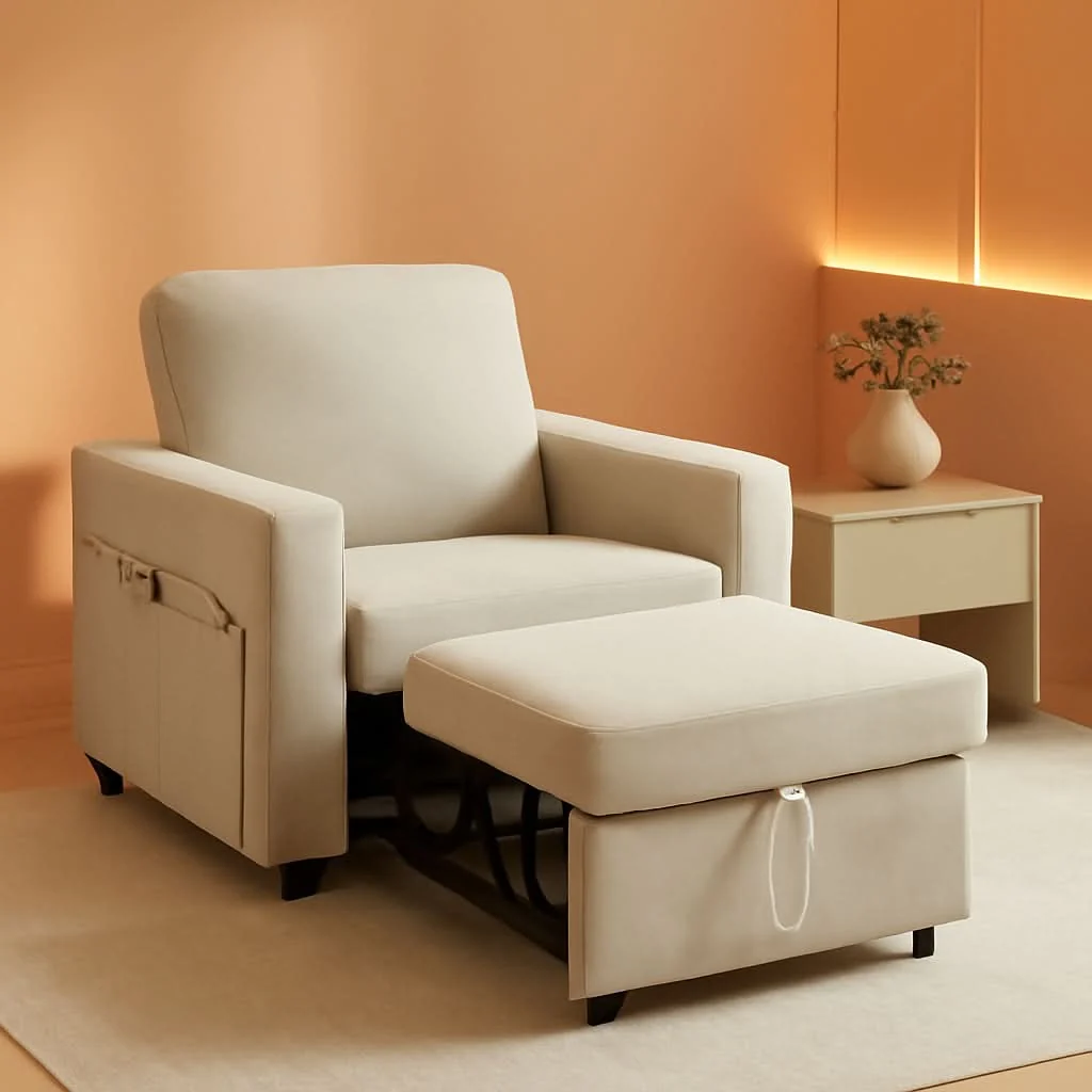 Enhanced Forty Two Point Five Inch Sleeper Chair Bed Beige Convertible Sofa Bed Specialty