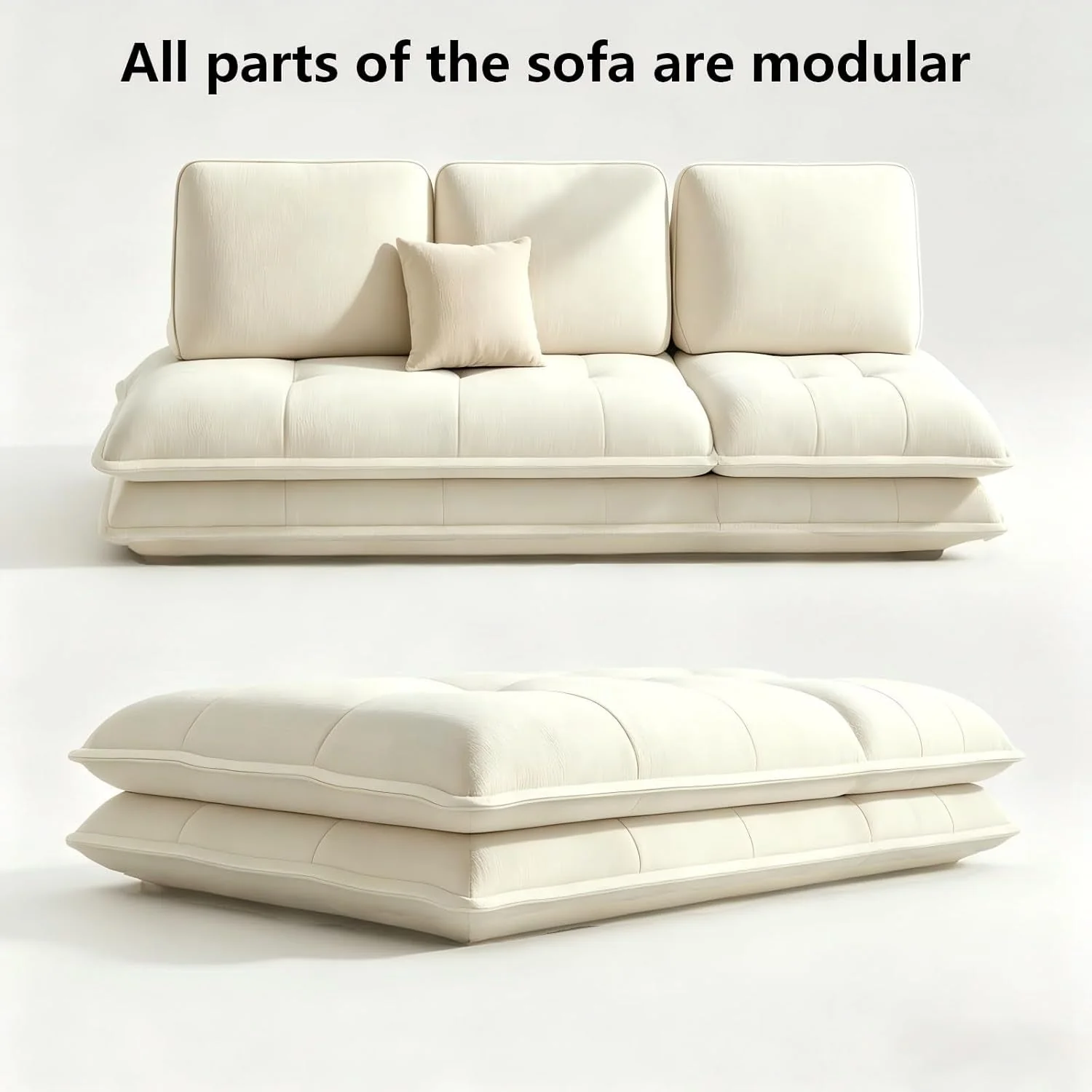 Long-Lasting Beige Microfiber Sectional Sofa Daybed With Ottoman Minimalist