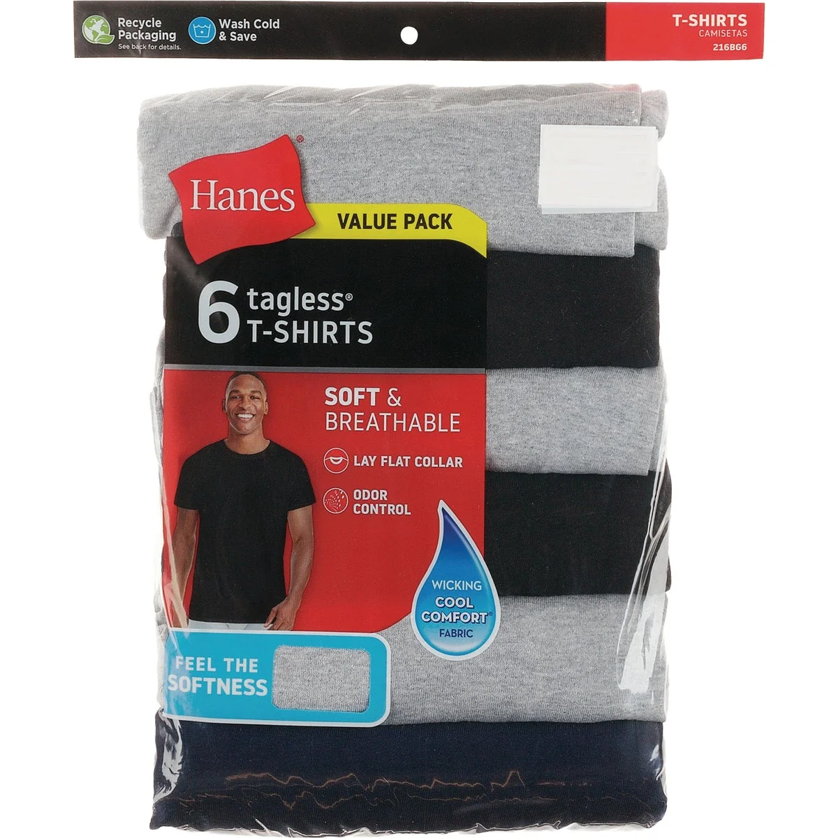Durable Hanes XL Black Gray Cotton Crew T-Shirt 6-Pack High-Quality