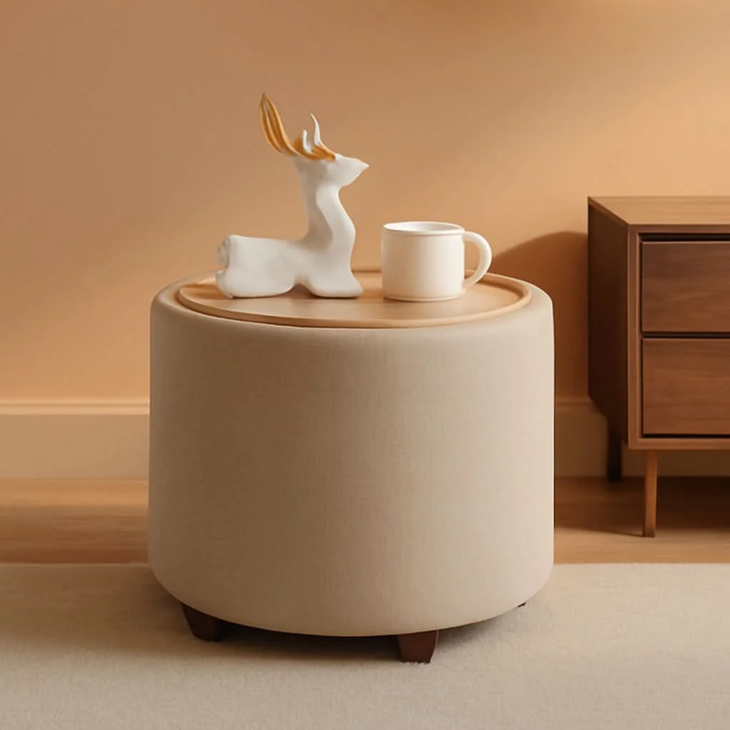 Unique Linen Beige Architectural Storage Ottoman With Lid Premium Material