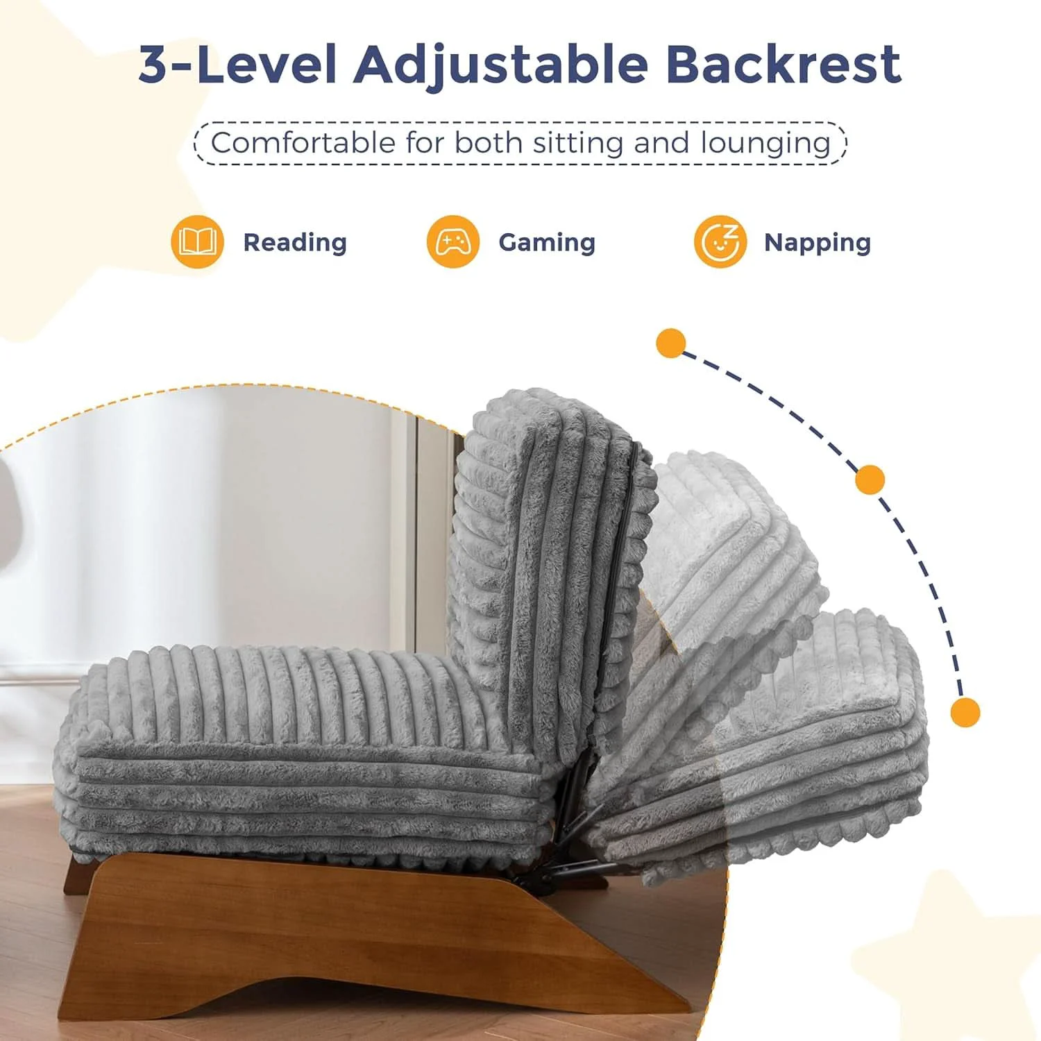 Official Grey Adjustable Accent Chair Featuring Plush Ottoman Long-Lasting
