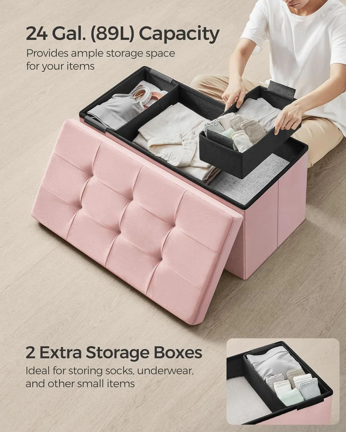 Authentic Jelly Pink Foldable Storage Ottoman Bench 15x30x15 Artisan