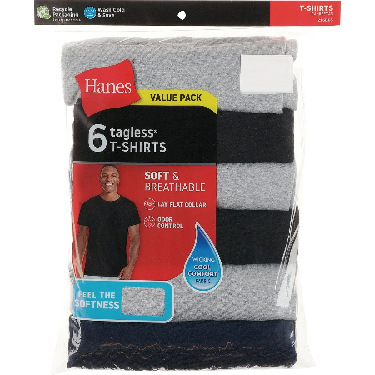 Detailed Hanes 3XL Black Gray Cotton Crew T-Shirt 6-Pack Pure
