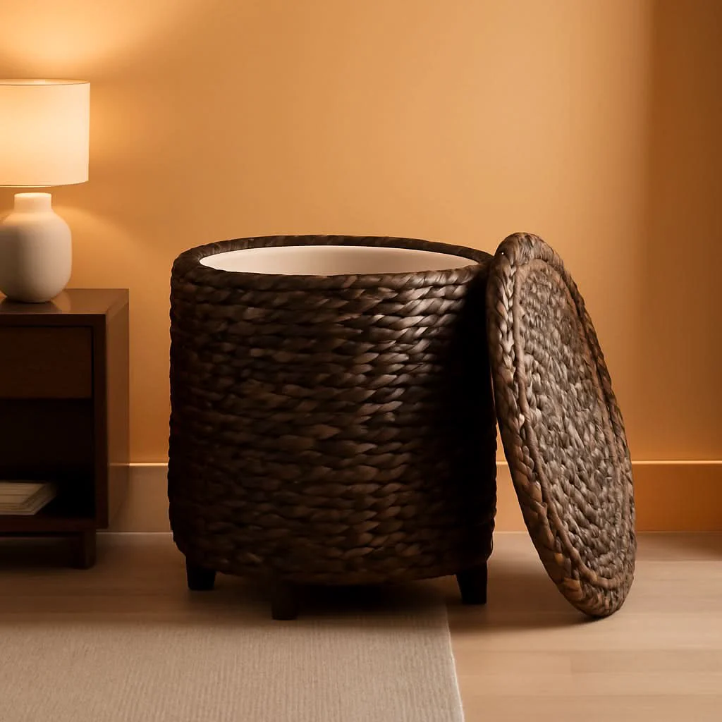 Smooth Espresso Handwoven Water Hyacinth Seventeen Inch Ottoman Excellent
