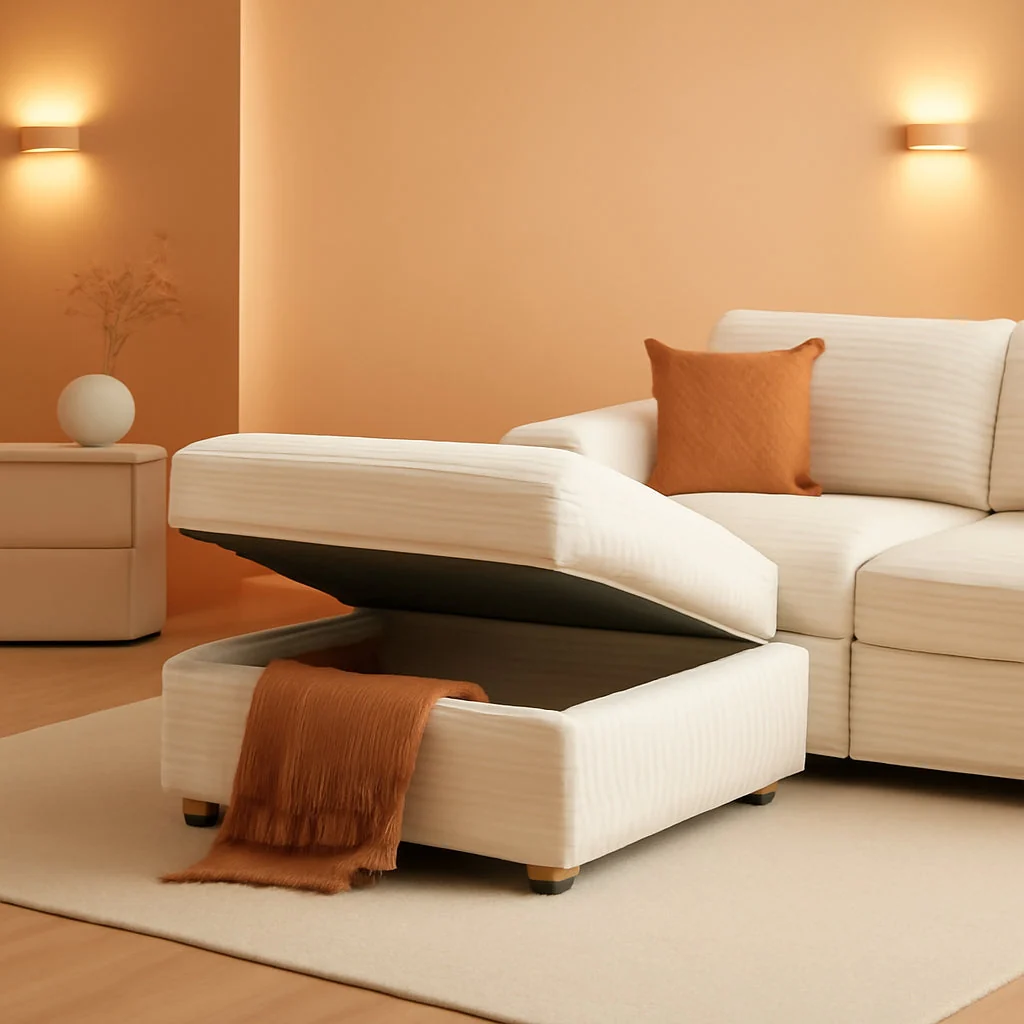 Dependable Beige Corduroy Storage Ottoman Featuring Hidden Chest Smart