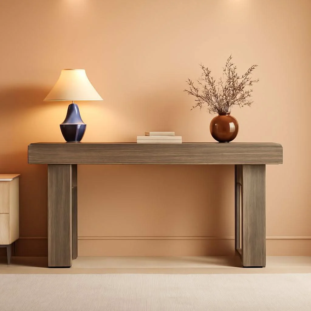 Refined 63 Inch Long Console Table Grey Wood Farmhouse Sofa Table Convenient