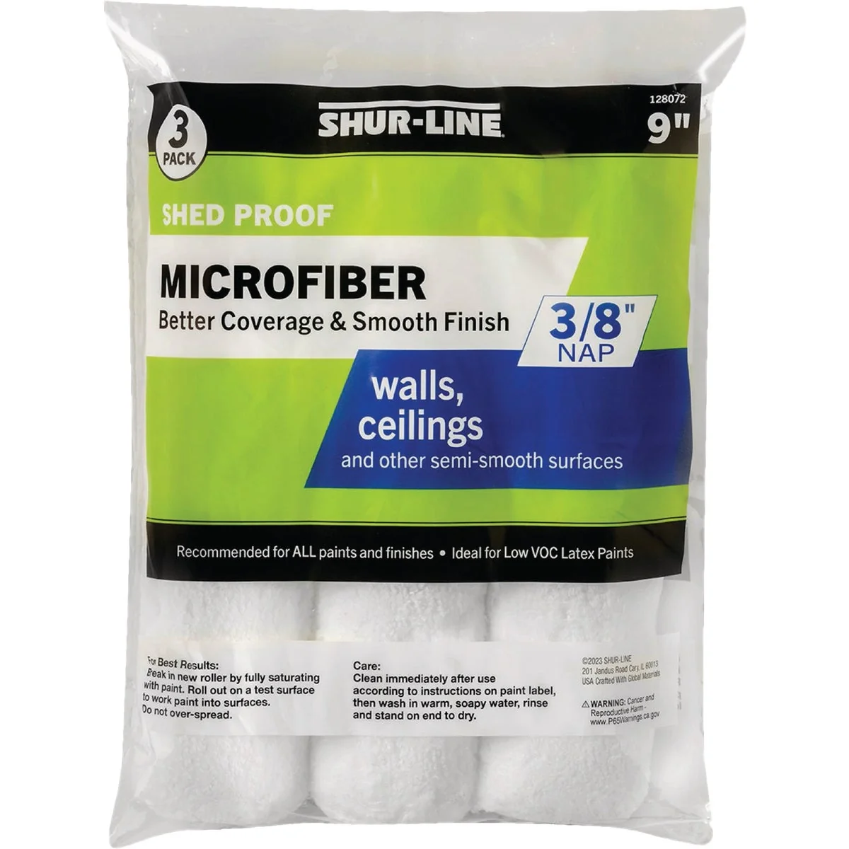 Secure Shur-Line 9 In. x 3 8 In. Microfiber Roller Cover 3-Pack Solid