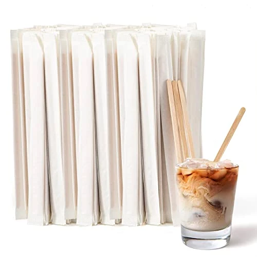 Practical 1000 Pcs Coffee Stirrers 5.5 Inch Wood Coffee Stir Sticks Individually Wrapped Wooden Stir Sticks Disposable Wood Stir Sticks Eco Eco-Friendly