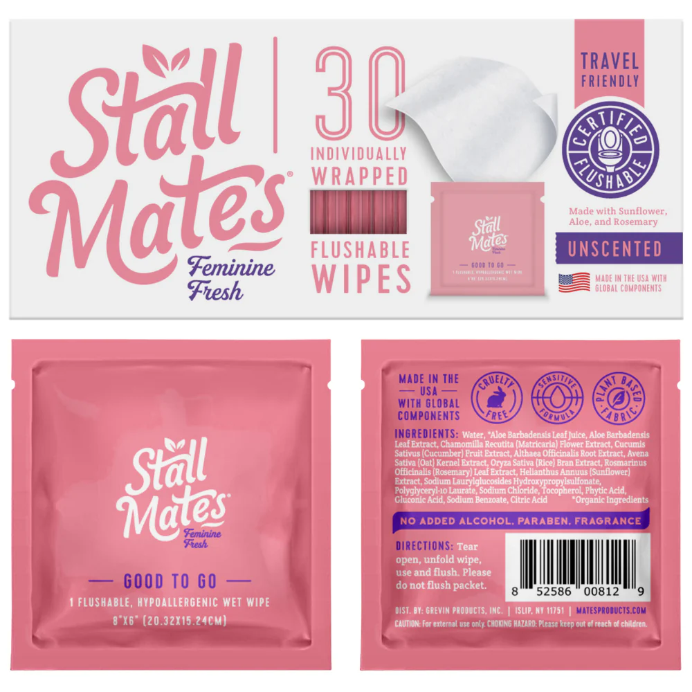 Professional Stall Mates Feminine Hygiene Flushable Wipes - Individually Wrapped Fast