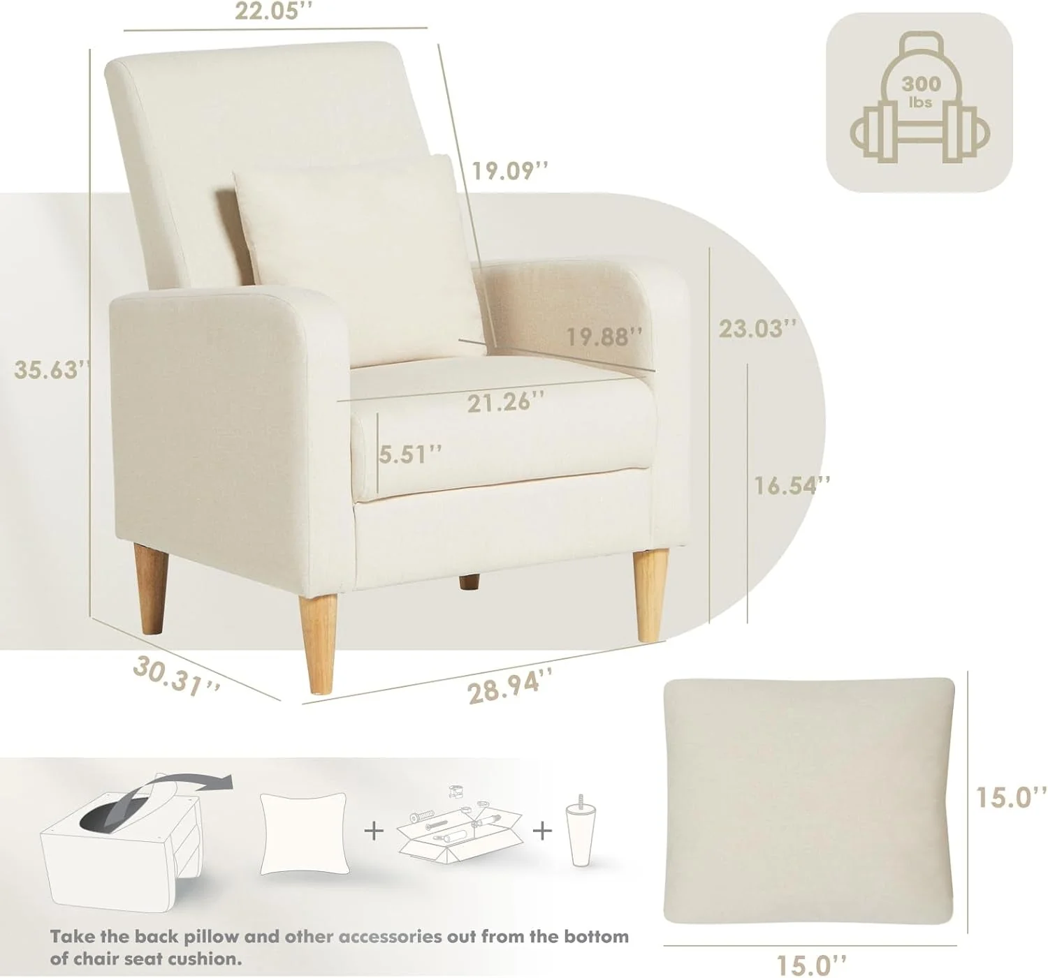 Top-Quality Beige Upholstered Accent Chair Featuring Lumbar Pillow Specialty