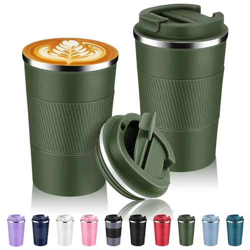 High-Performance 13 oz Stainless Steel Insulated Travel Coffee Mug with Fip Lid Bulk 2 Pack 2 Count Secure