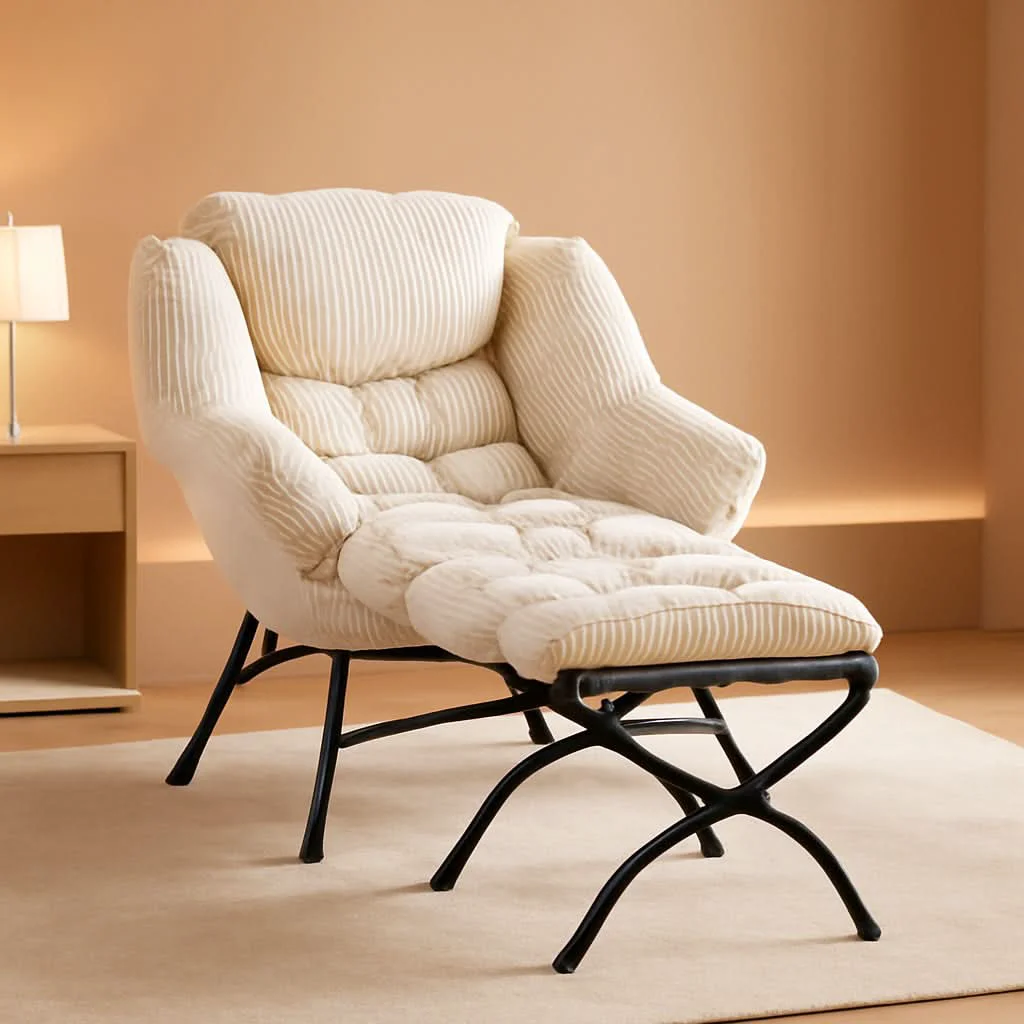 Long-Lasting White Ergonomic Contemporary Lounge Chair With Ottoman Top-Quality