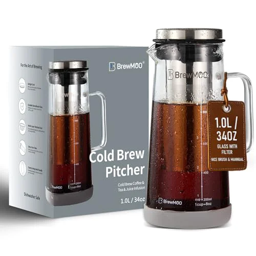 Exclusive Sleek 1.0L 34oz Glass Cold Brew Coffee Maker Pitcher Optimized