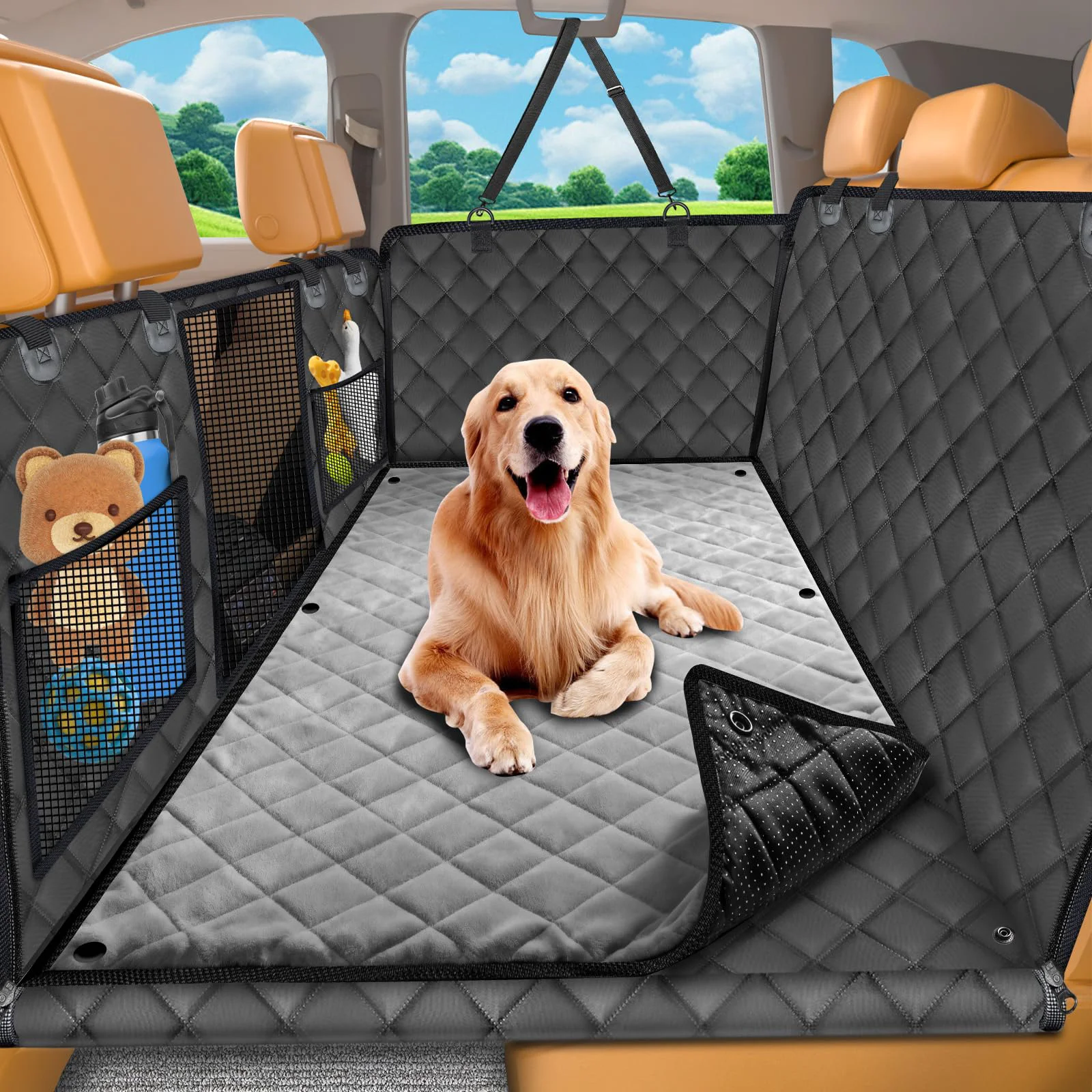 Minimalist URPOWER Dogs Back Seat Extender with Non-Slip Blanket – Waterproof Car Seat Cover Removable Dog Bed Mat 52 L Versatile