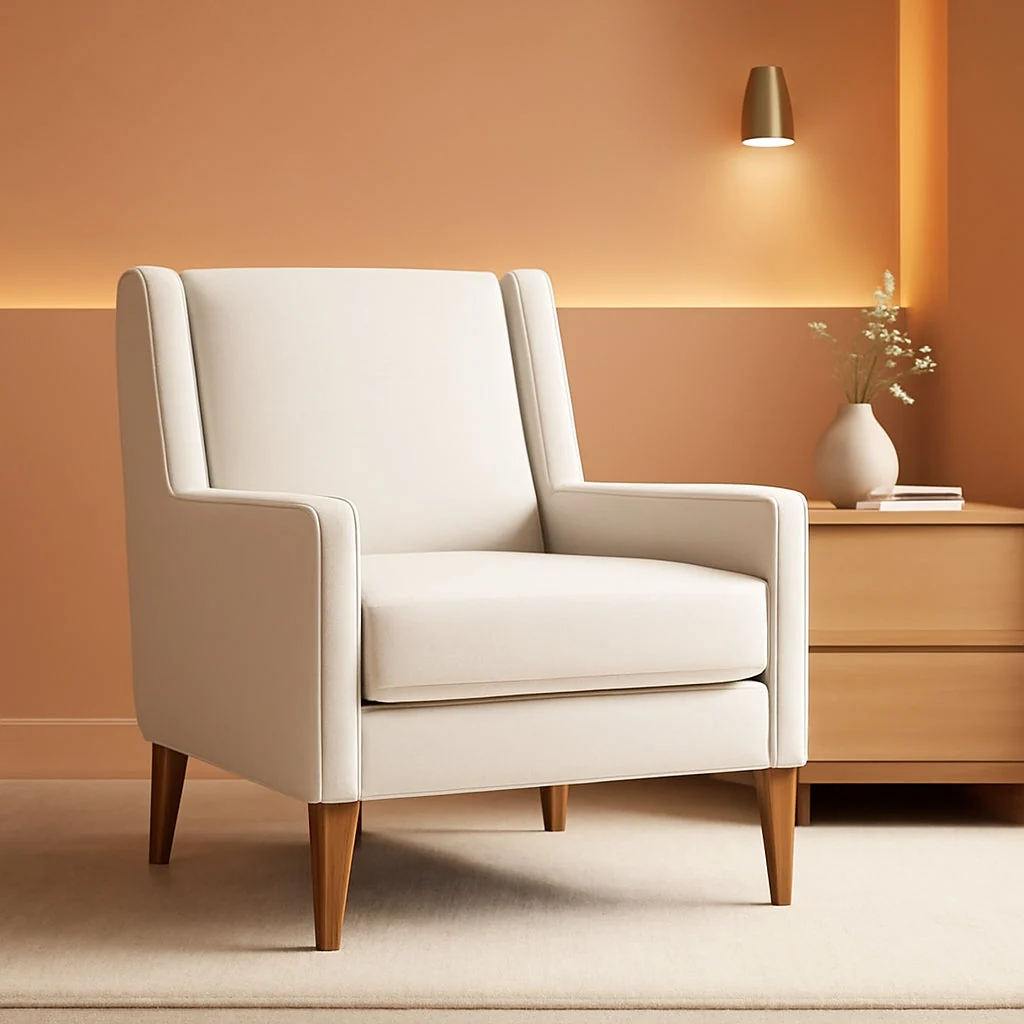 Verified Beige Chenille Upholstered Wingback Chair With Wood Sustainable