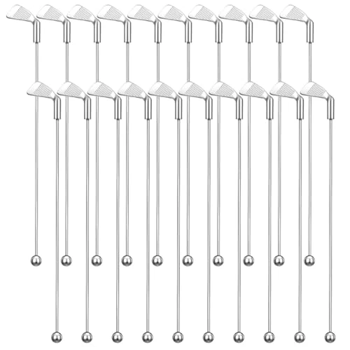 Premium Material 20 Pcs Metal Golf Cocktail Stirrers Swizzle Stir Sticks 7.87 Inch Reusable Drink Stirrer Sticks Party Decorations Golf Party Clubhouse and Outing Decorations 20 Count Clean