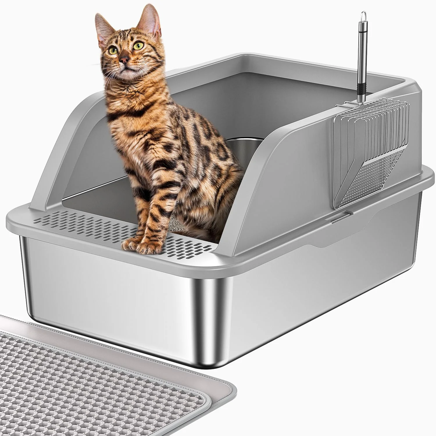 Powerful PEDIBAT XL Stainless Steel Litter Box – Extra Large High-Sided Enclosed Cat Litter Box with Lid Consistent