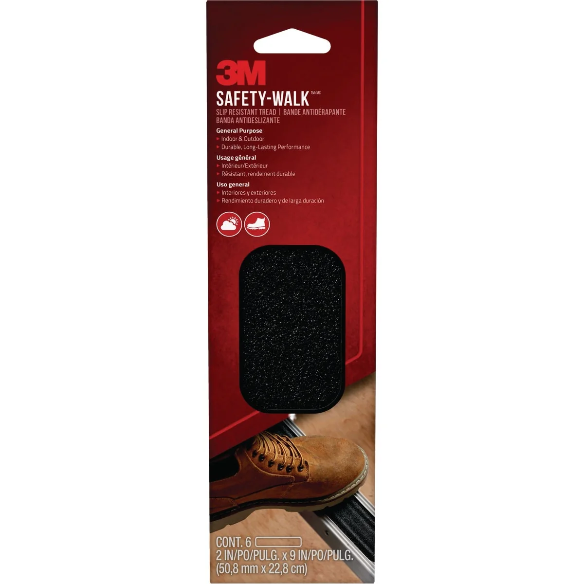 Breathable 3M Safety-Walk 2 In. x 9 In. Black Slip Resistant Tread Walk Tape Strip 6-Pack Sustainable