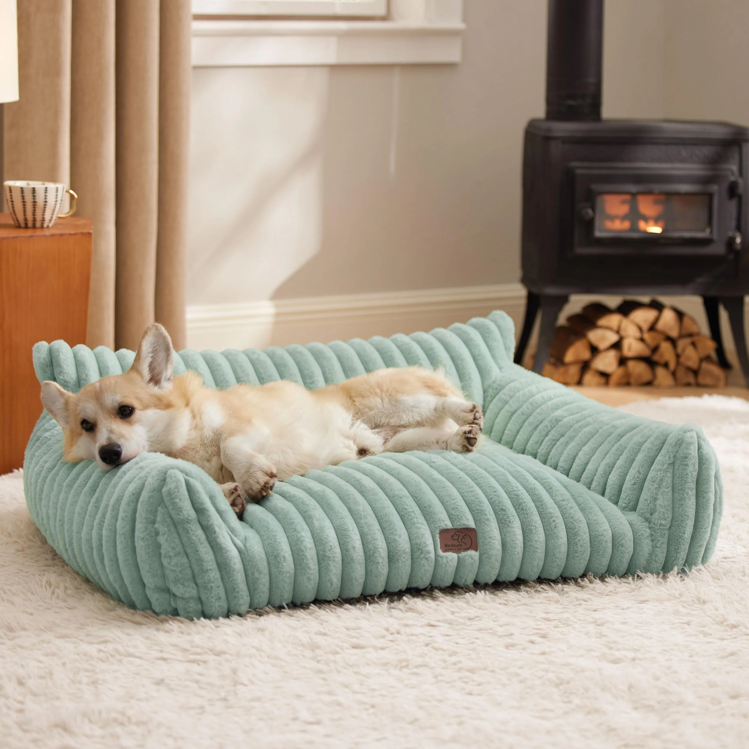 Secure Bedsure Cute Dog Couch for Pets - 36inch Fluffy Corduroy Pet Sofa Bed with Washable Cover Garden Green Genuine