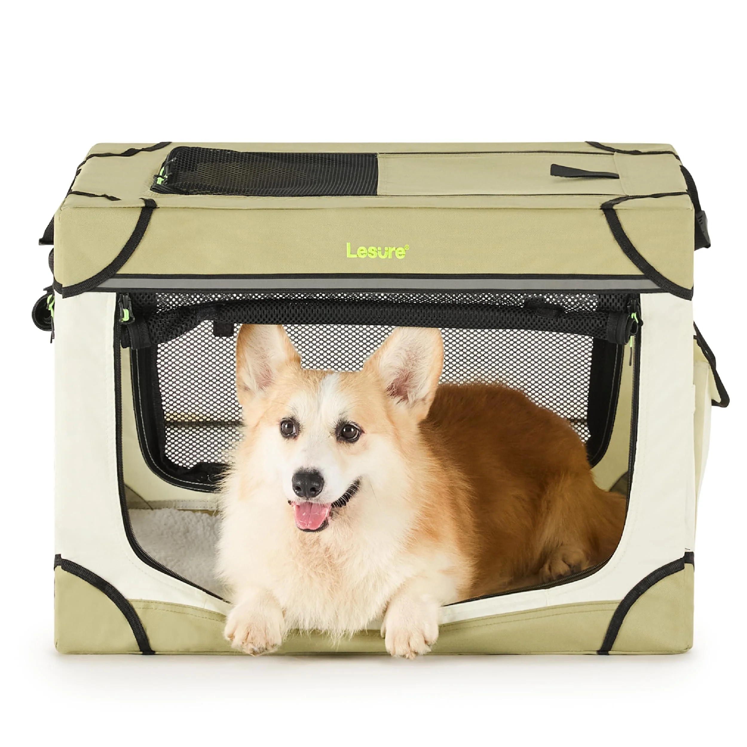 Trusted LE SURE Lesure Soft Collapsible Dog Crate – 26 Inch Travel Kennel 4-Door Foldable Beige High-Performance